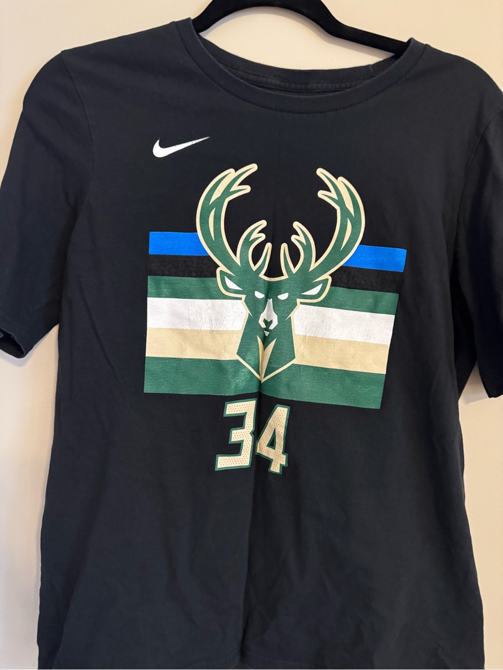 Nike Black Milwaukee Bucks Giannis 34 Graphic Tee with Green Accent